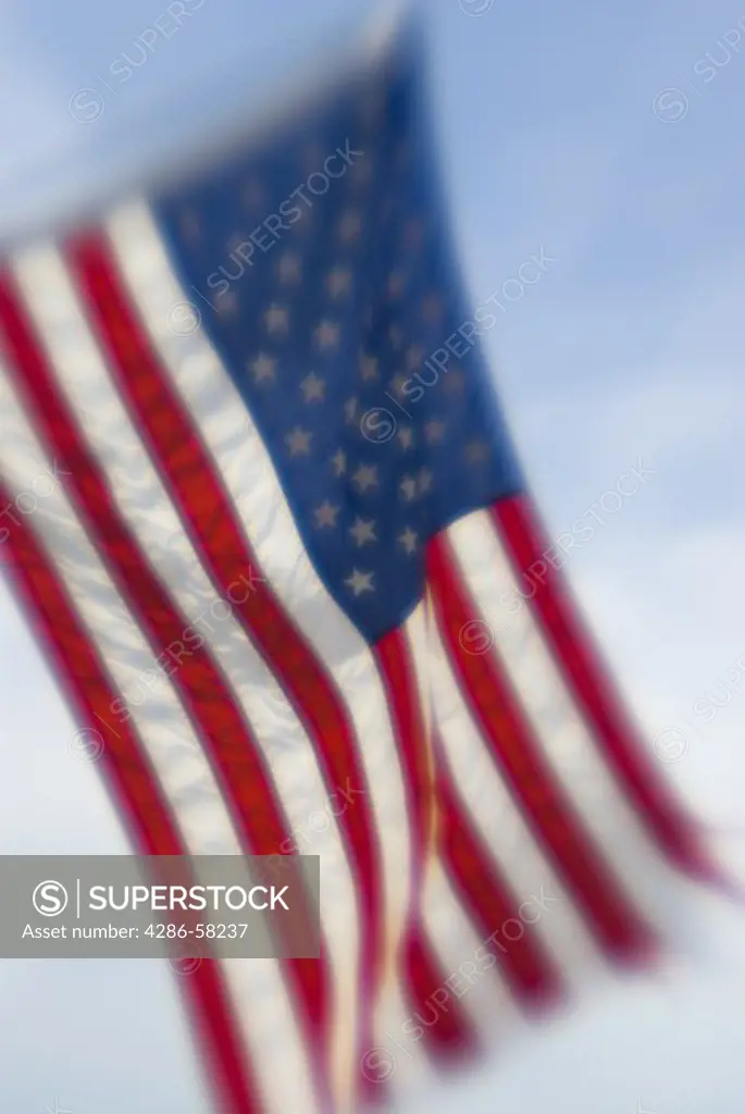 Soft focus lens captures United States flag on Fourth of July holiday, Otter Tail, Minnesotta