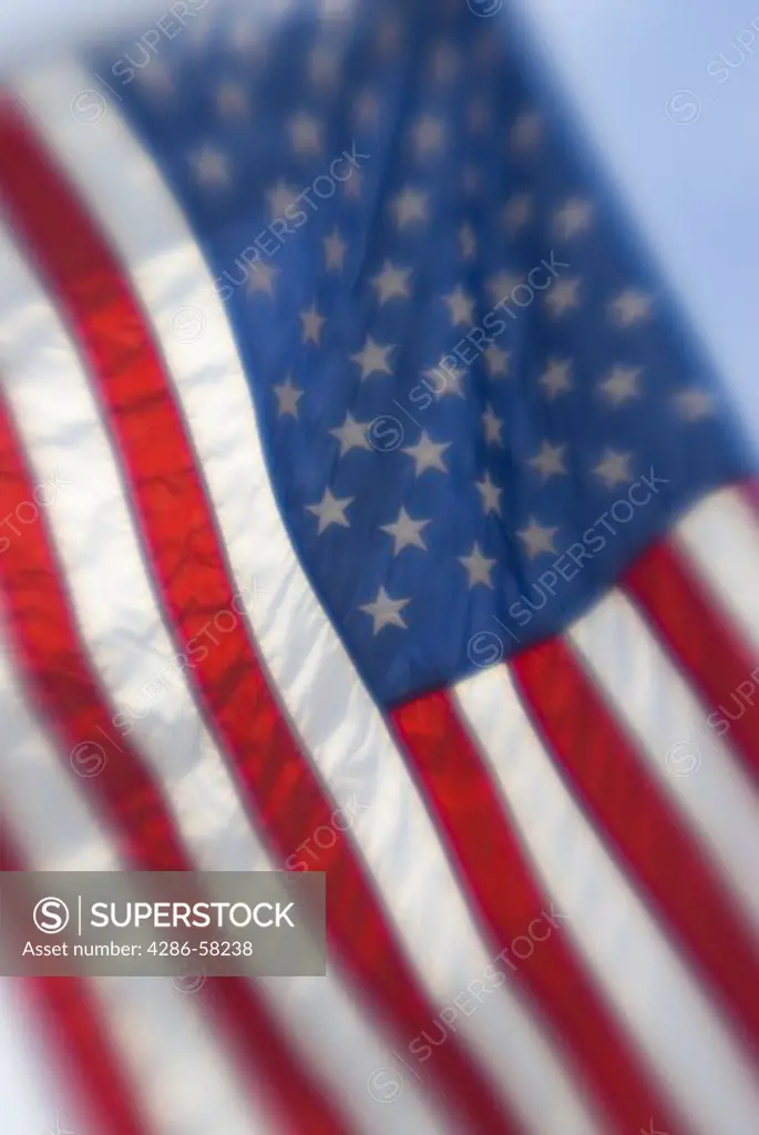 Soft focus lens captures United States flag on Fourth of July holiday, Otter Tail, Minnesotta.