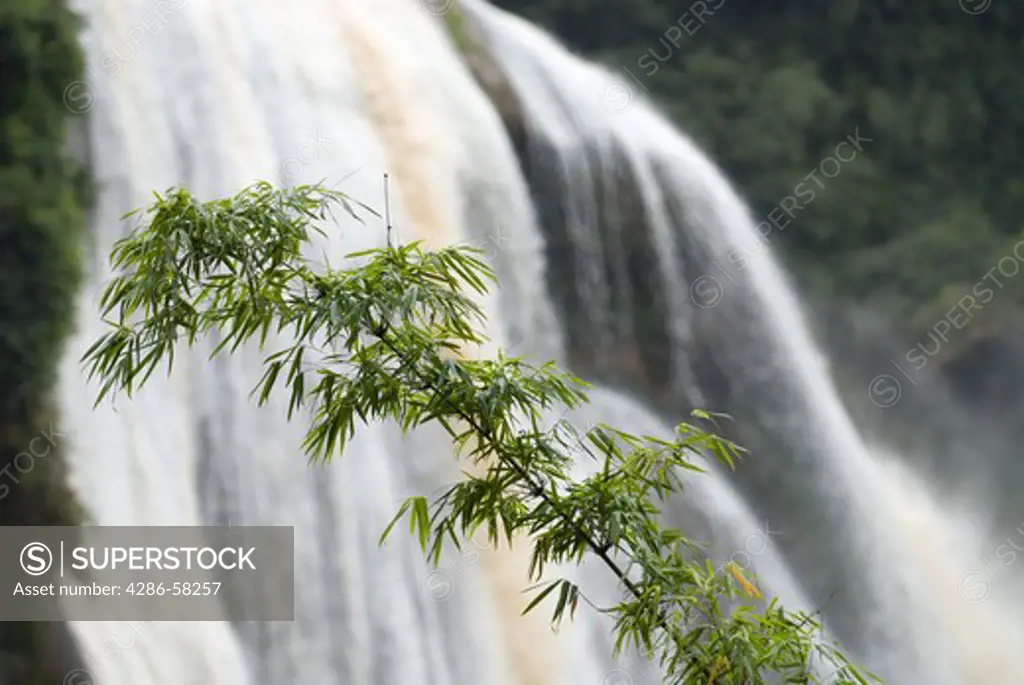 Gracefull bamboo frame crashing Feilong waterfall, Shilin County, Yunnan, China.