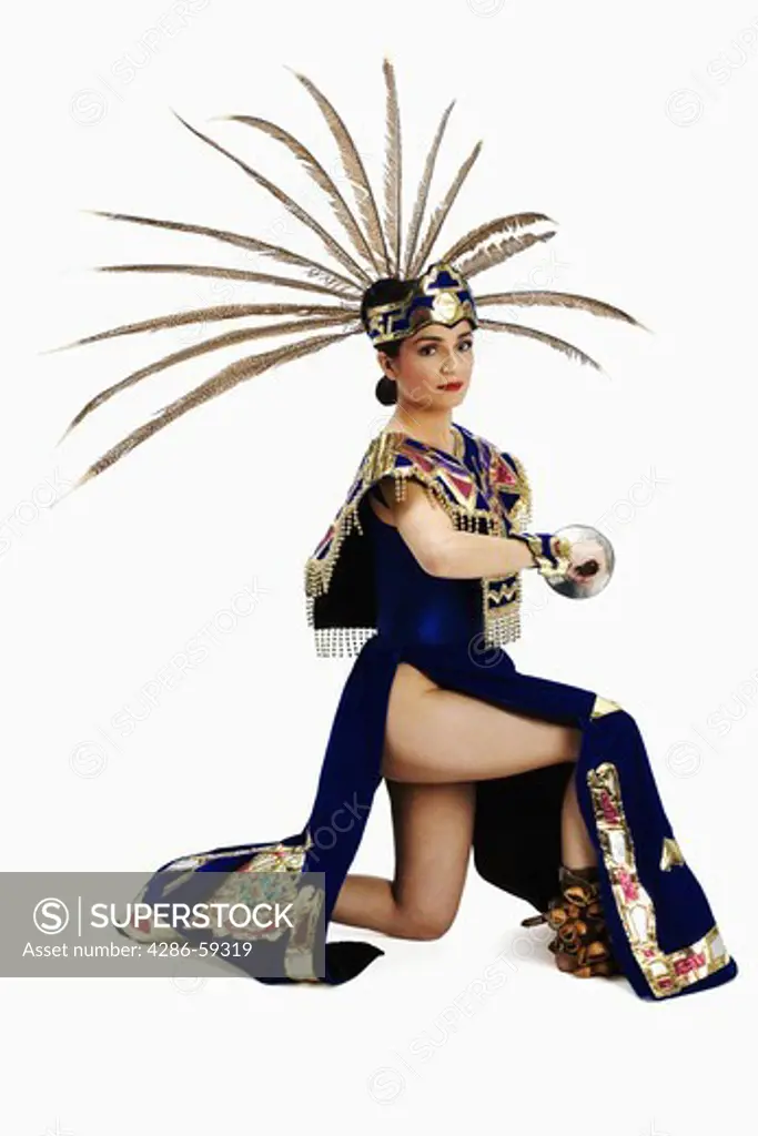 Portrait of an Aztec dancer performing