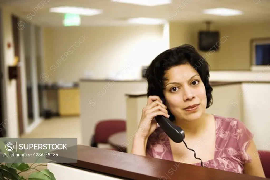 Portrait of a businesswoman talking on the telephone in an office