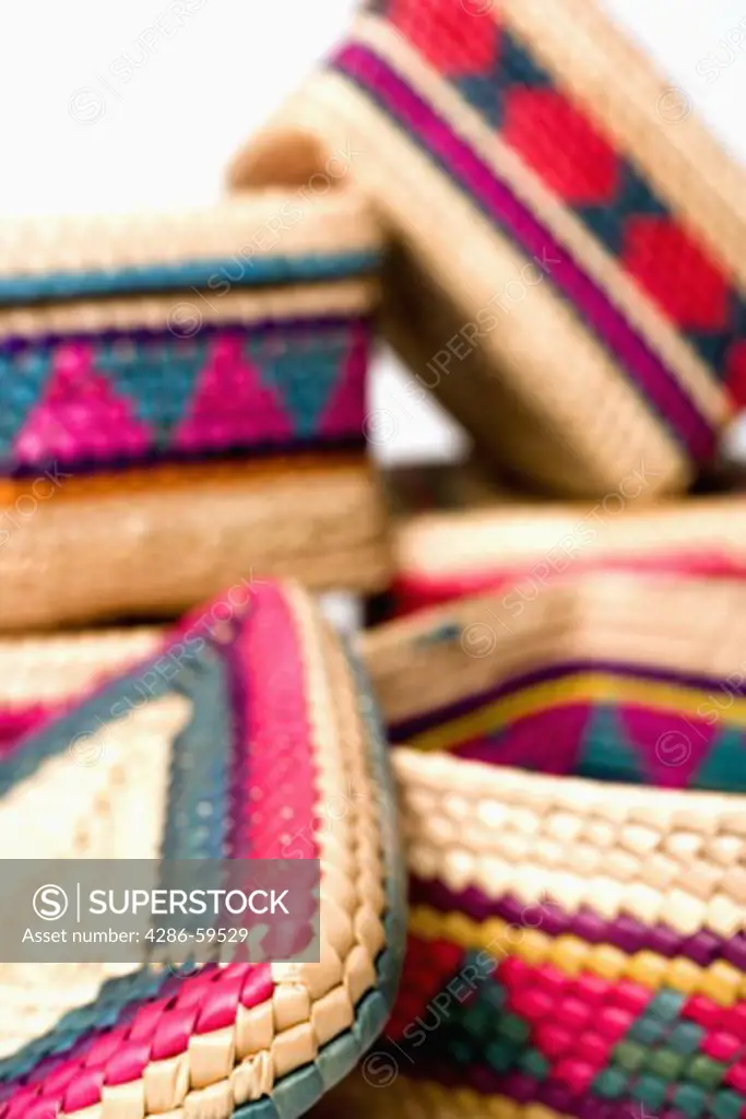 Close-up of decorative wicker baskets