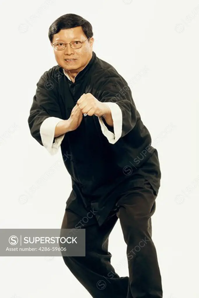 Portrait of a mature man practicing martial arts
