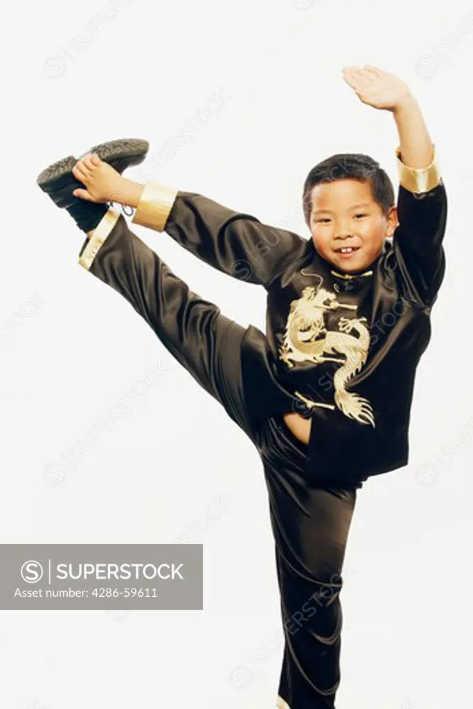 Portrait of a boy practicing martial arts
