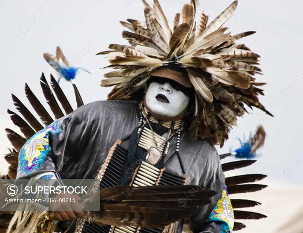 Charles Hankinson (Eagle Tail), a Native American from the Micmac tribe of Canada, dances in full traditional regalia at the Healing Horse Spirit PowWow. His face paint was giftedŒ to him by his grandfather. NOT MODEL RELEASED. EDITORIAL USE ONLY.