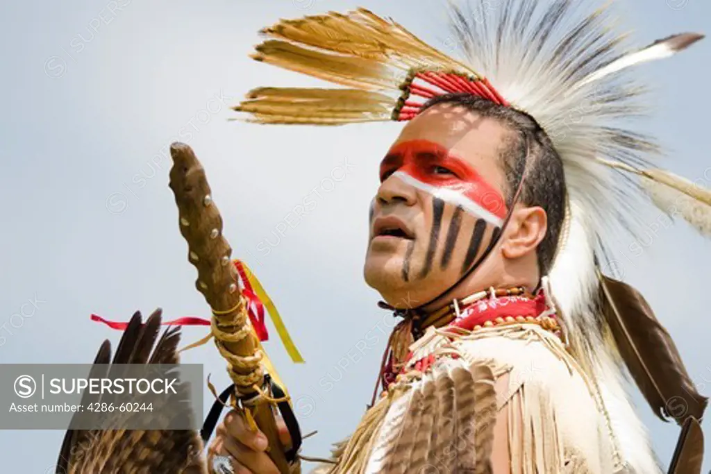 Native American in traditional regalia at the 8th Annual Red Wing PowWow in Virginia Beach, Virginia NOT MODEL RELEASED. EDITORIAL USE ONLY.