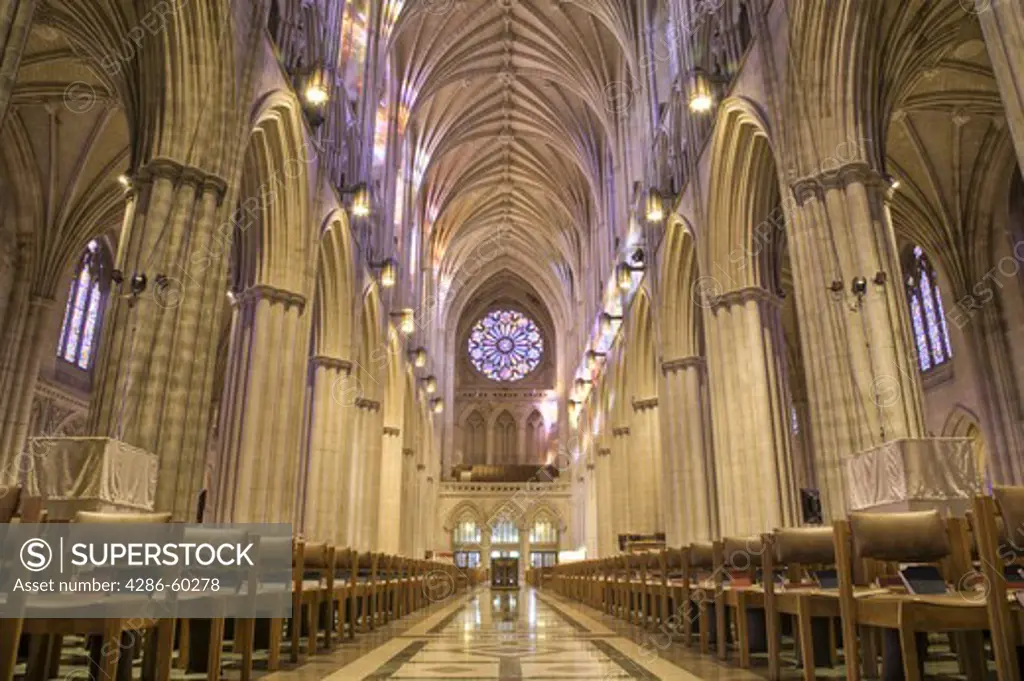 High-dynamic range imaging showcases the majesty and beauty of the architecture of the Washington National Cathedral in Washington, DC. NOT MODEL RELEASED. EDITORIAL USE ONLY.
