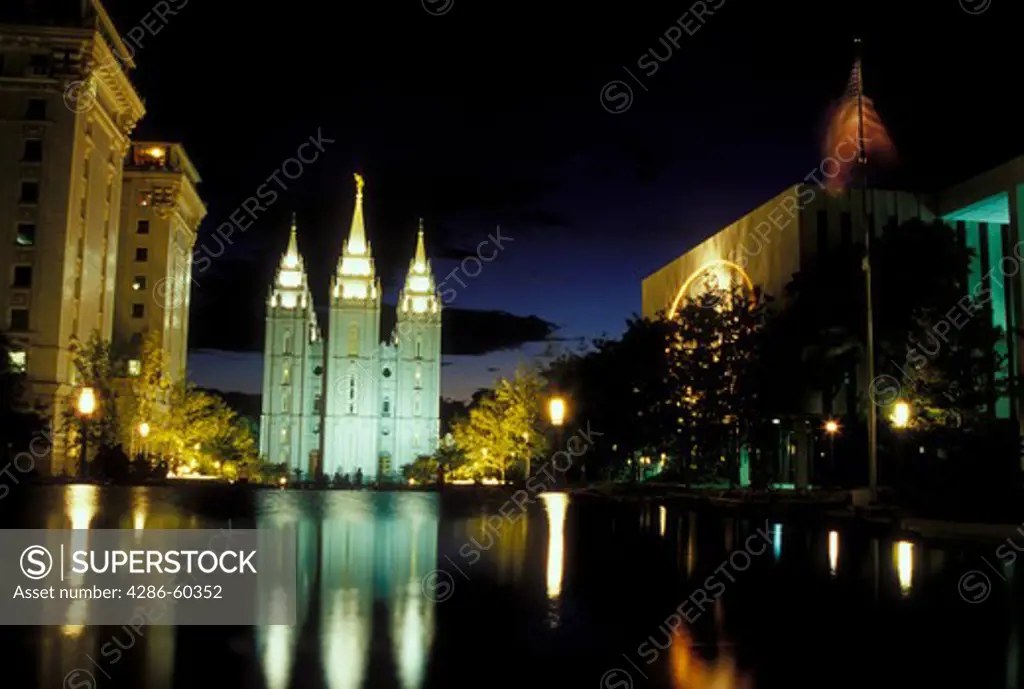 Salt Lake City, UT, Utah, Temple Square, Mormon Temple, Salt Lake Temple, evening