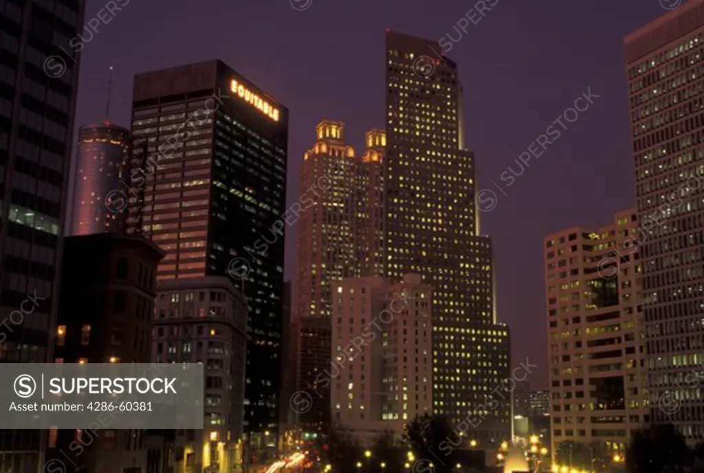 Atlanta, GA, Georgia, Downtown, skyline, high-rise buildings, evening