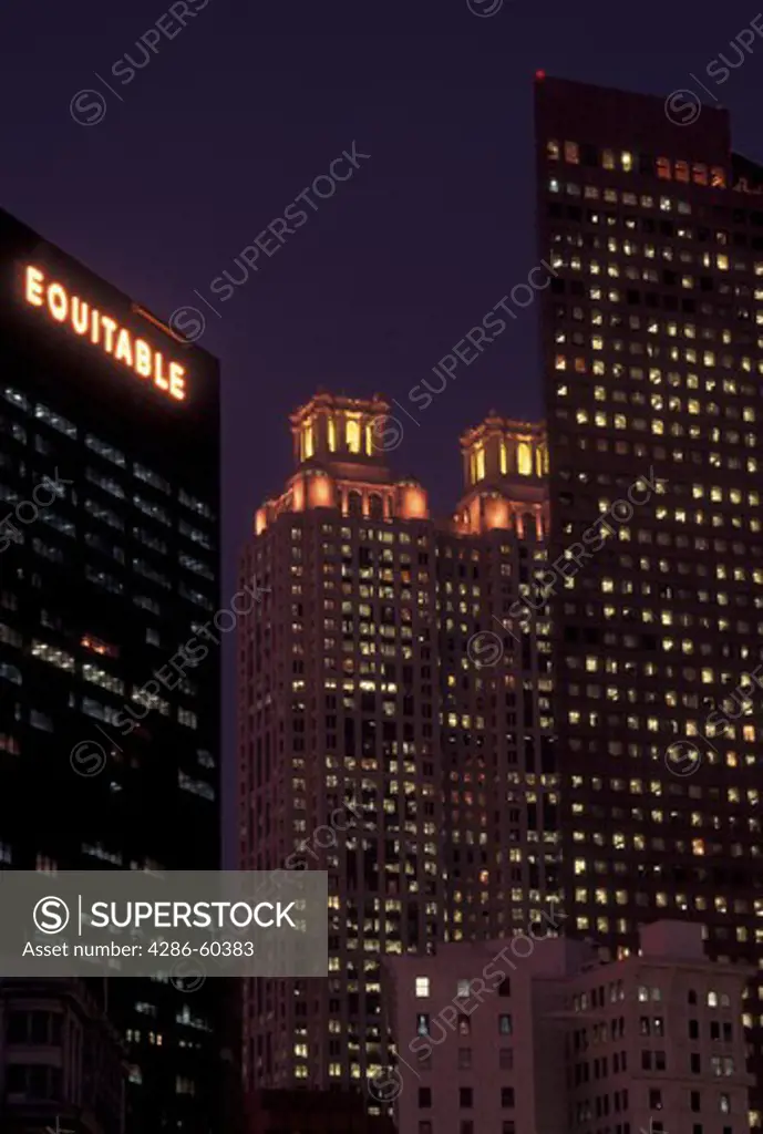 Atlanta, GA, Georgia, Downtown, high-rise buildings, evening
