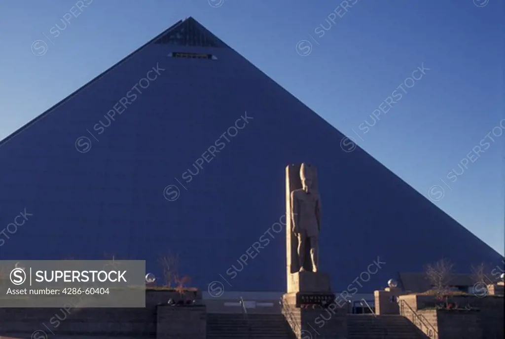 Memphis, TN, Tennessee, 20 foot tall statue of Pharaoh Ramses The Great at The Pyramid, a sport and entertainment arena