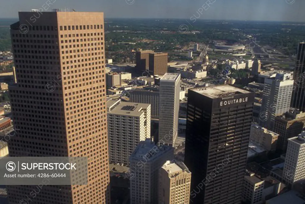 Atlanta, GA, Georgia, Aerial view of downtown Atlanta facing South, from Westin Peachtree Plaza Hotel