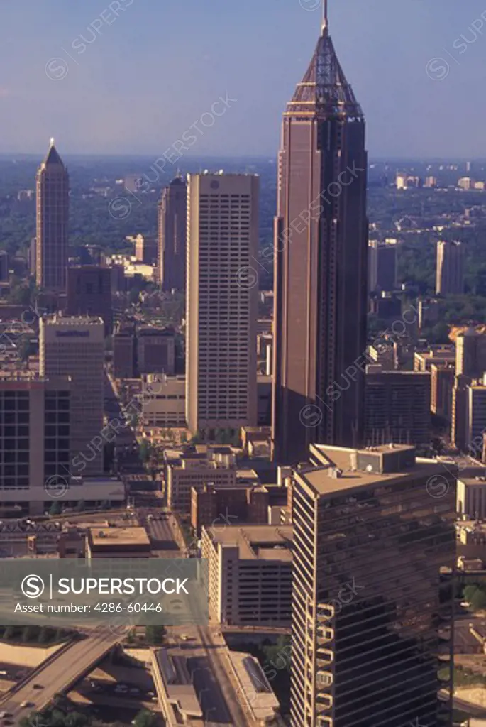 Atlanta, GA, Georgia, Aerial view of downtown Atlanta facing North, Nations Bank Building