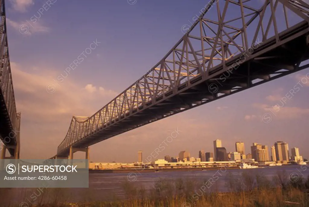 New Orleans, LA, Louisiana, Mississippi River, Greater New Orleans Bridge, skyline