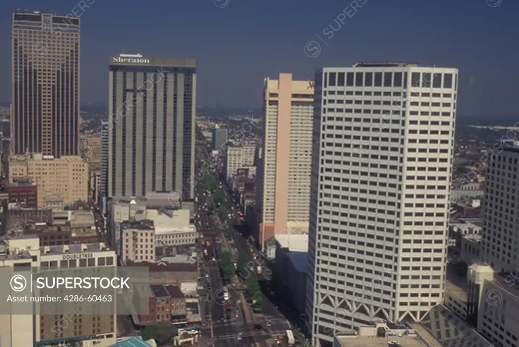 New Orleans, LA, Louisiana, Aerial of downtown, skyline