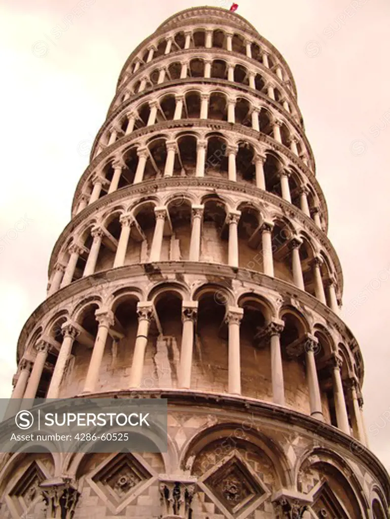 Pisa, Tuscany, Italy, Toscana, Europe, Leaning Tower of Pisa (Torre Pendente) in Campo dei Miracoli (Field of Miracles) in the city of Pisa.
