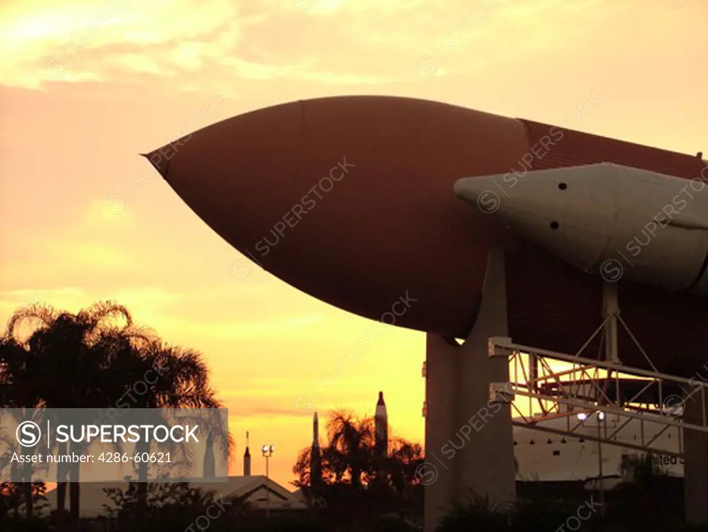 Cape Canaveral, Titusville, Merritt Island, FL, Florida, John F. Kennedy Space Center Visitor Complex, Rocket Garden, sunset