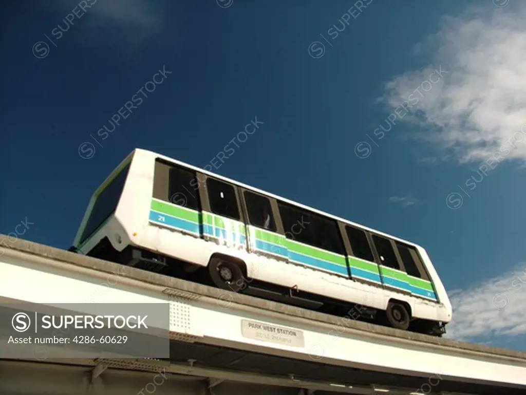 Miami, FL, Florida, downtown, Metromover, driver-less-shuttle, elevated train