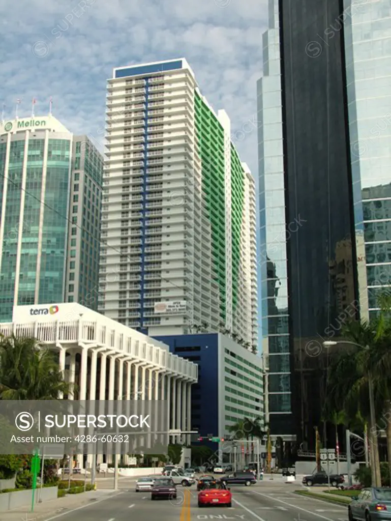 Miami, FL, Florida, downtown, Financial District, Brickell Avenue, high-rises, skyline