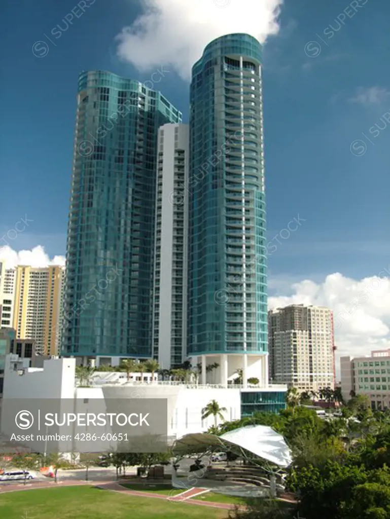 Fort Lauderdale, FL, Florida, downtown, skyline, high-rises, amphitheater, Bubier Park