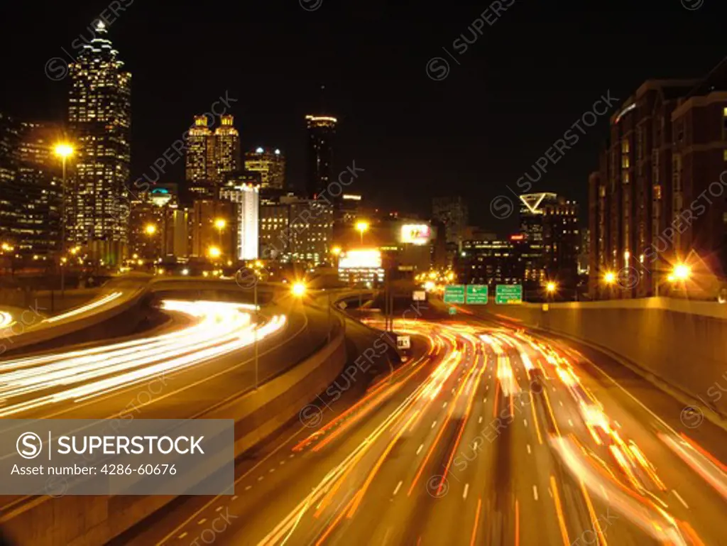 Atlanta, GA, Georgia, Downtown Connector, I-85, I-75, interstate, expressway, road, evening