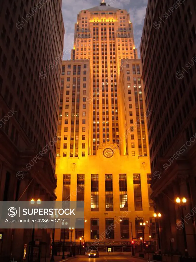 Chicago, IL, Illinois, Windy City, Downtown, Chicago Board of Trade, Art-Deco building, evening