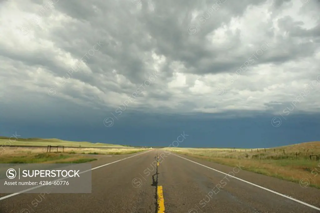 Sheridan County, NE, Nebraska, Rt. 2. road, storm clouds, thunderstorm