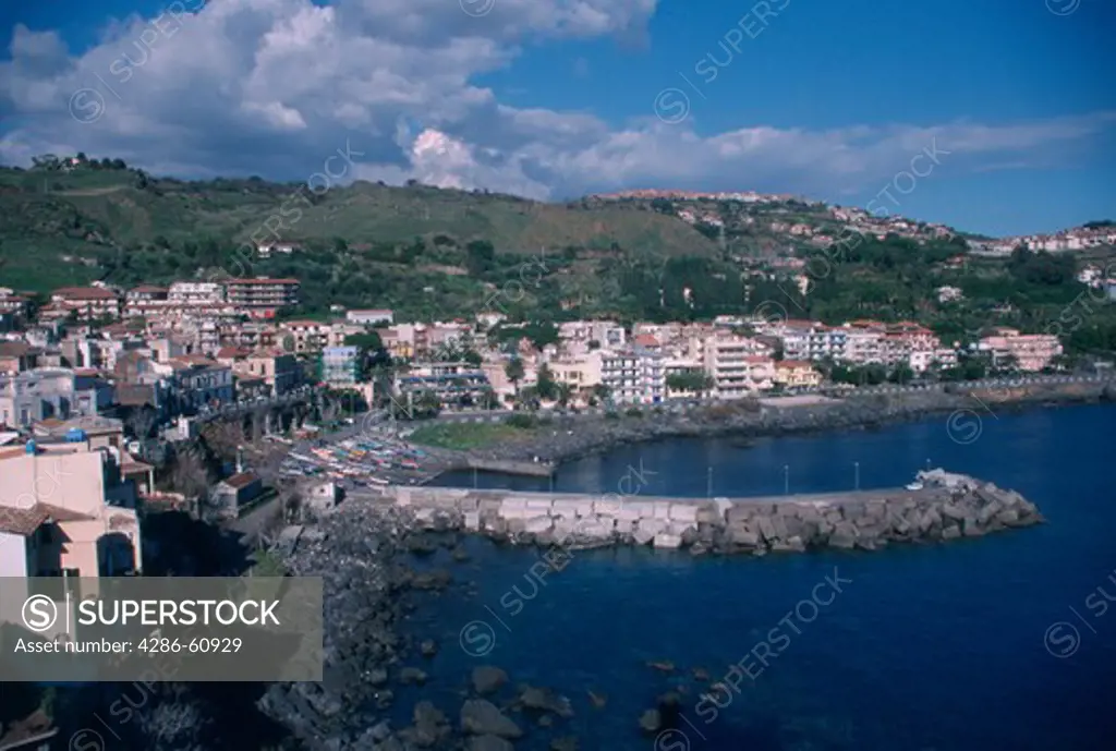 Aerial view of the Riviera of the Cyclops, Aci Castello, Sicily, Italy