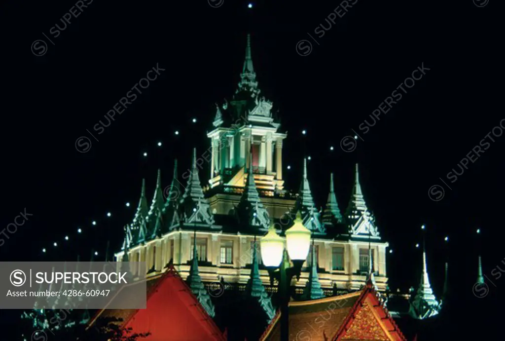 Evening shot of Wat Ratchanaddaram, Bangkok, Thailand