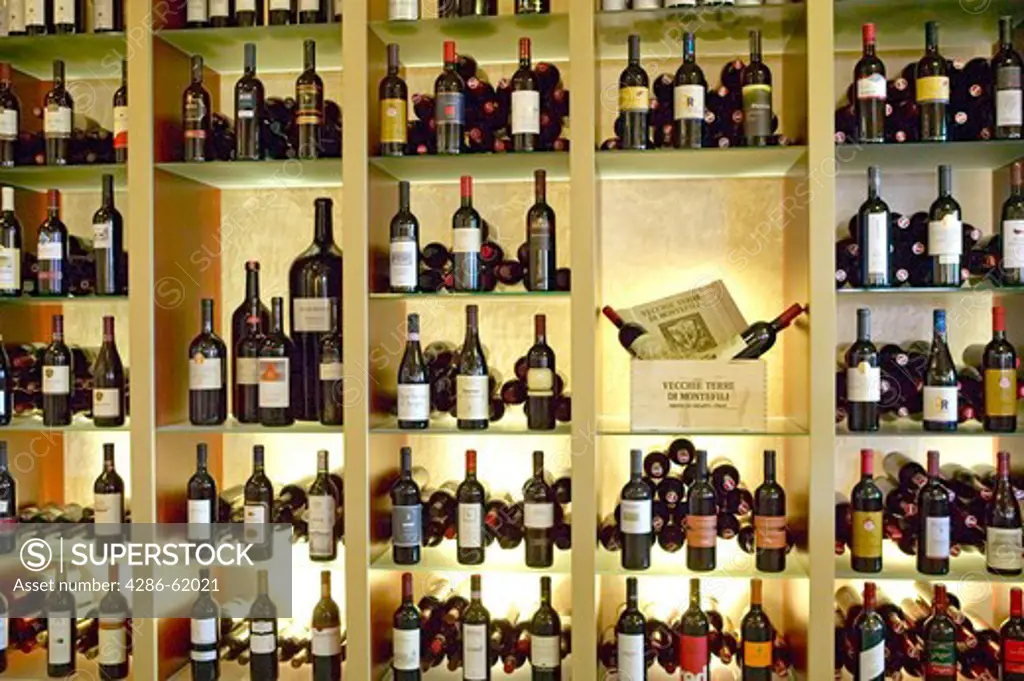 wine bottles in vinothek at hotel