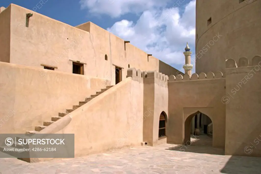 Oman inner courtyard in the fort of Nizwa, sultanate Oman Nizwa city fort
