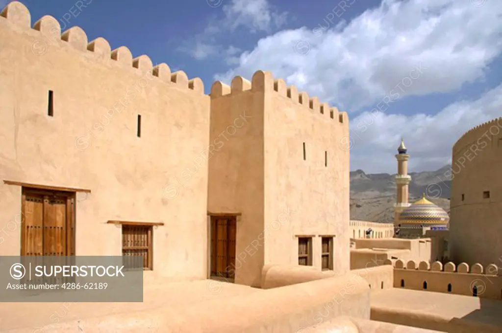 Oman inner courtyard in the fort of Nizwa, sultanate Oman Nizwa city fort