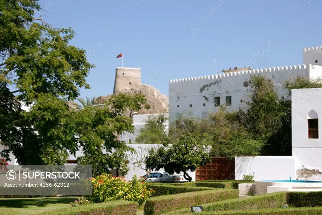 Oman look at the fort Mirani in Muscat, view of fort Mirani in Muscat
