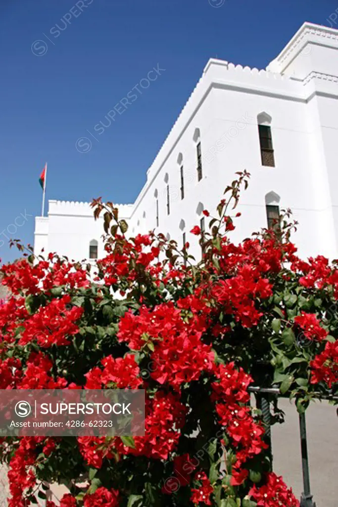 Oman government building in the Old Town of Muscat, white building in Muscat