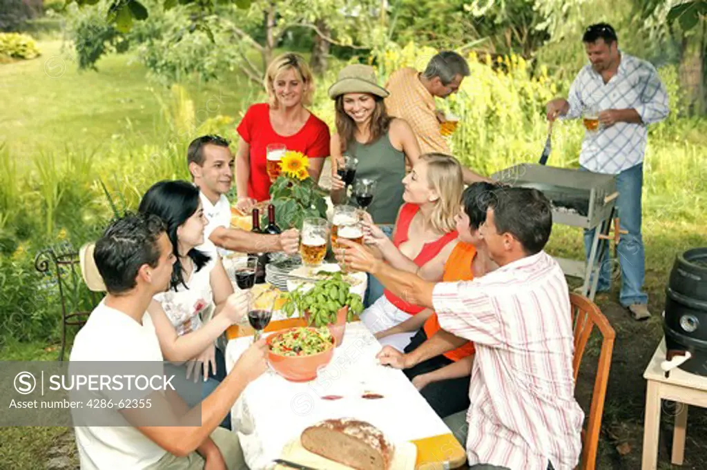 happy people at a garden party
