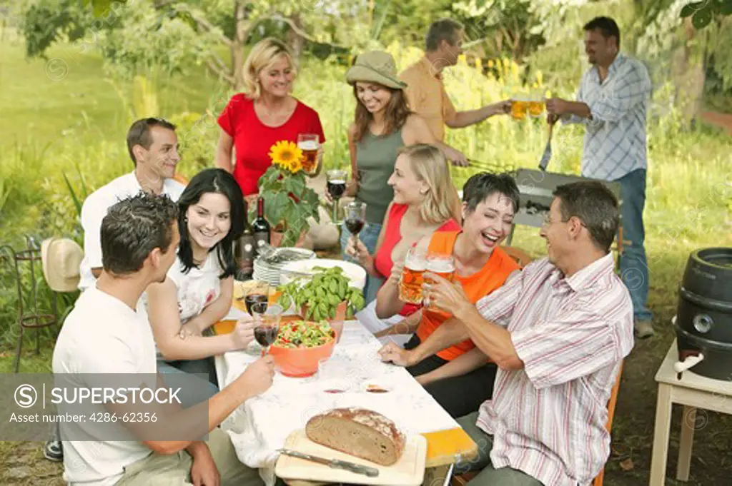 happy people at a garden party