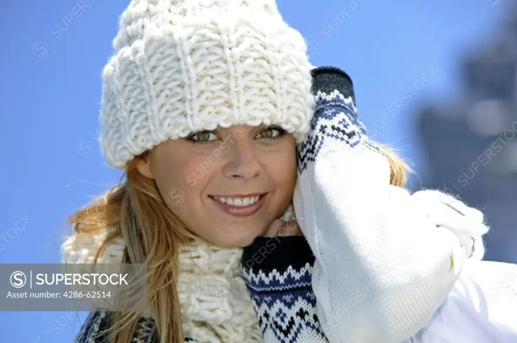 Young Woman in Mountains Winter Holiday