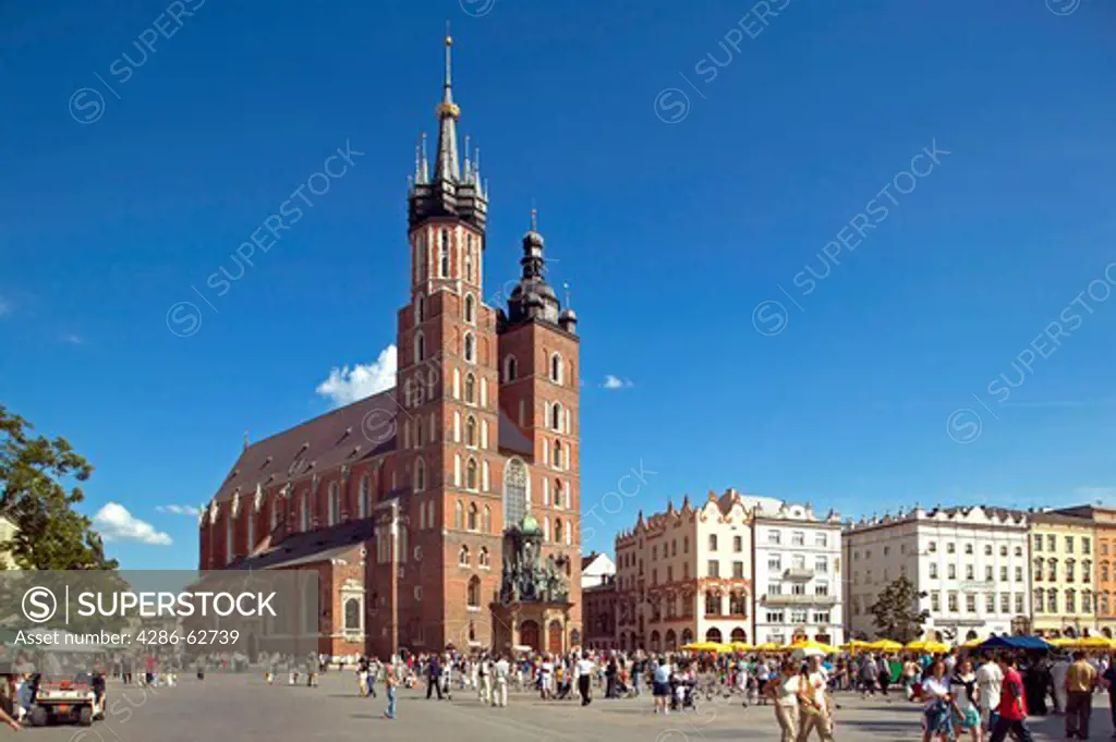 St. Mary's Basilica 14th century gothic church on Main Market Square, Cracow, Poland