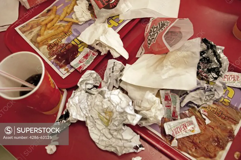 America garbage at a fastfood restaurant
