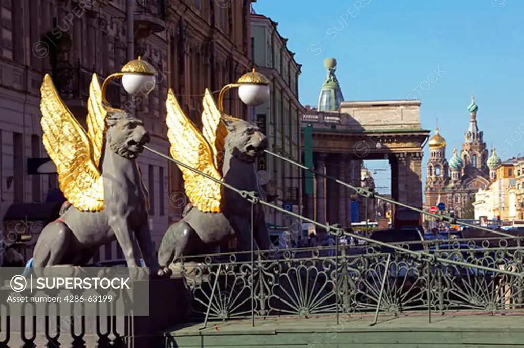 Sankt Petersburg, Banks Bridge with winged Lions Saint Petersburg Russia