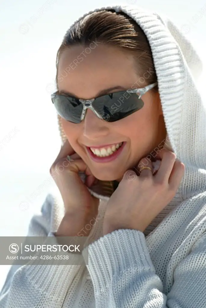 Young Woman in Winter Portrait Pullover Sun Glasses