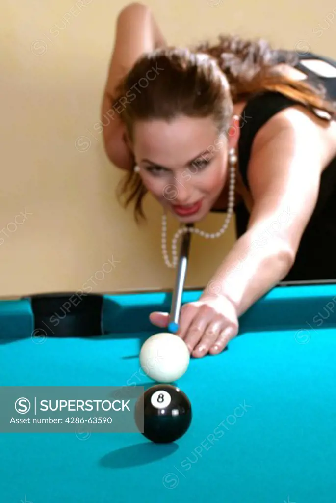 Elegant Woman Playing Billiard