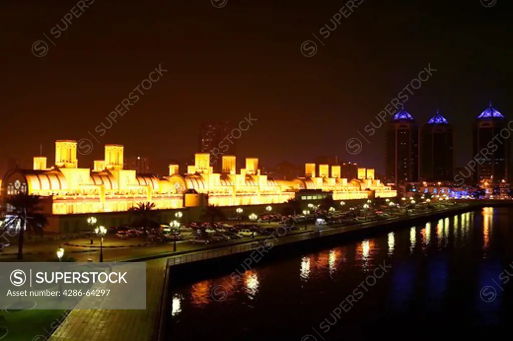 UAE Sharjah City Blue Souk at night