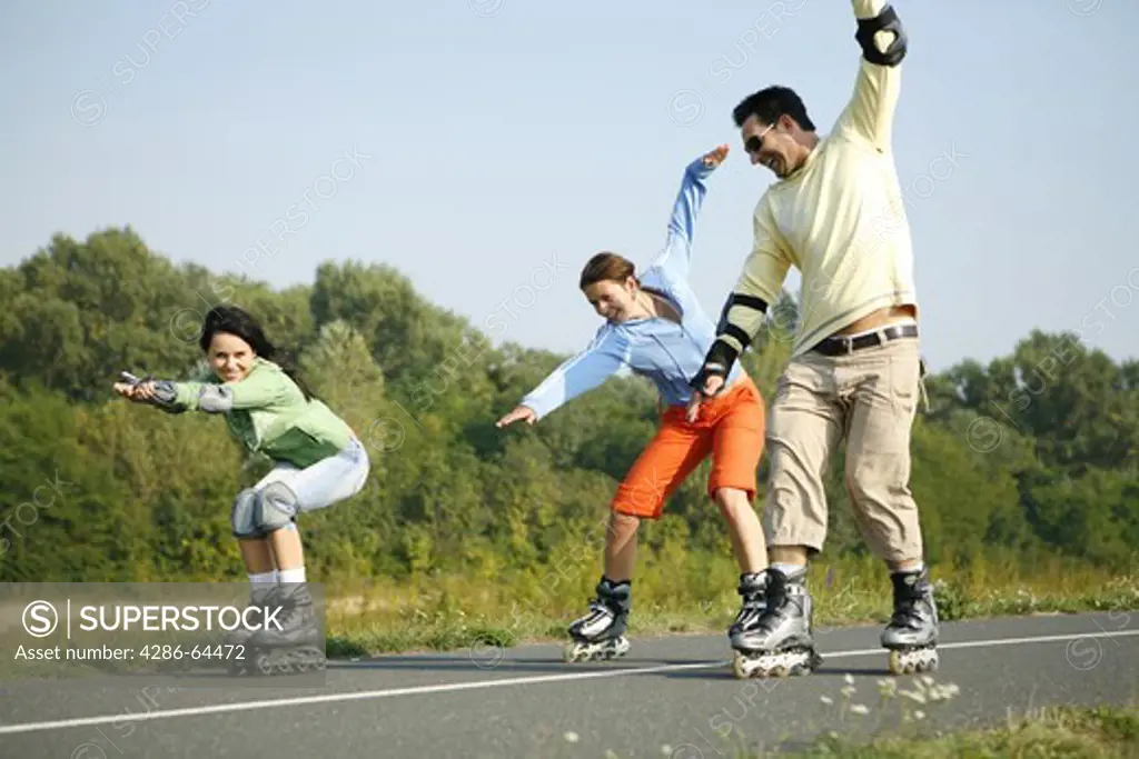 Young people on the way with Rollerblades