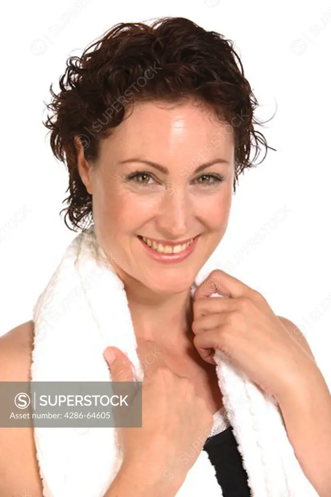 Woman with towel around neck portrait