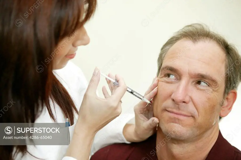 Man, beauty treatment, Botox syringe