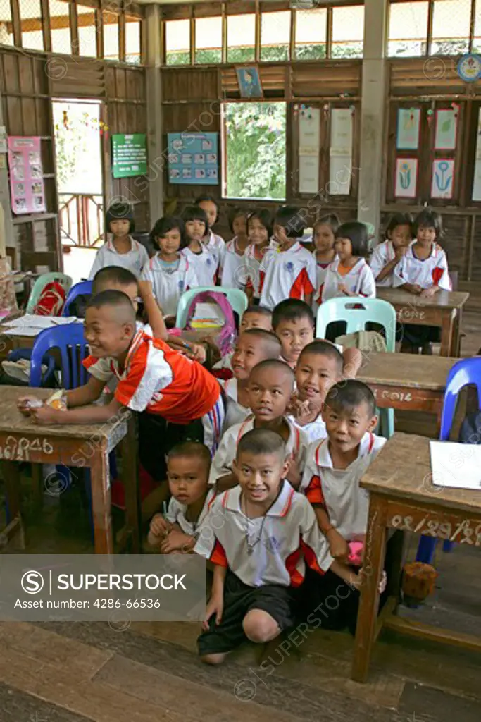 Thai children and in a classroom at School