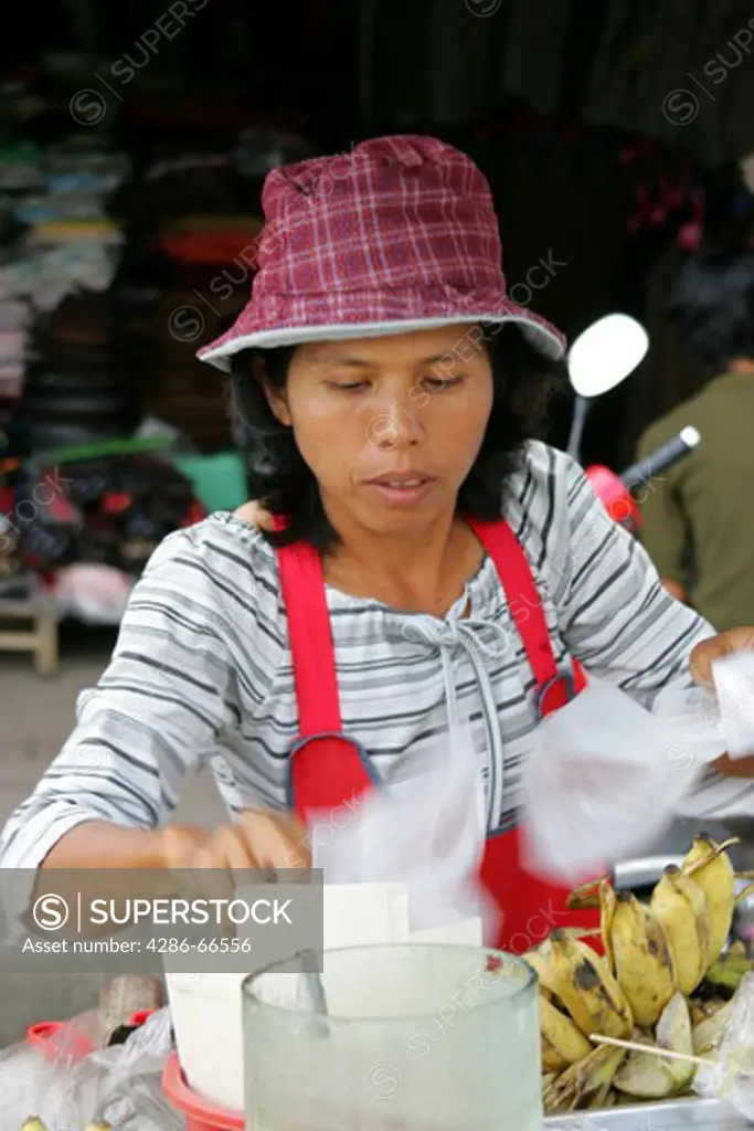 Market Trader on the Tachilek Market at  Border  Myanmar