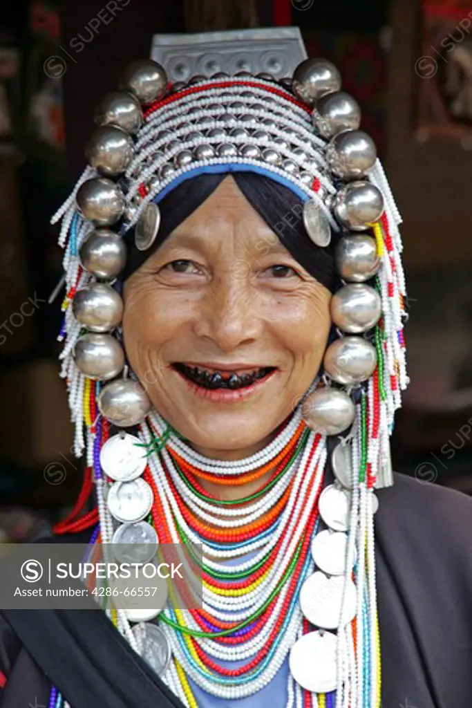 Akha Hilltribe Woman Portrait Chiang Mai Province
