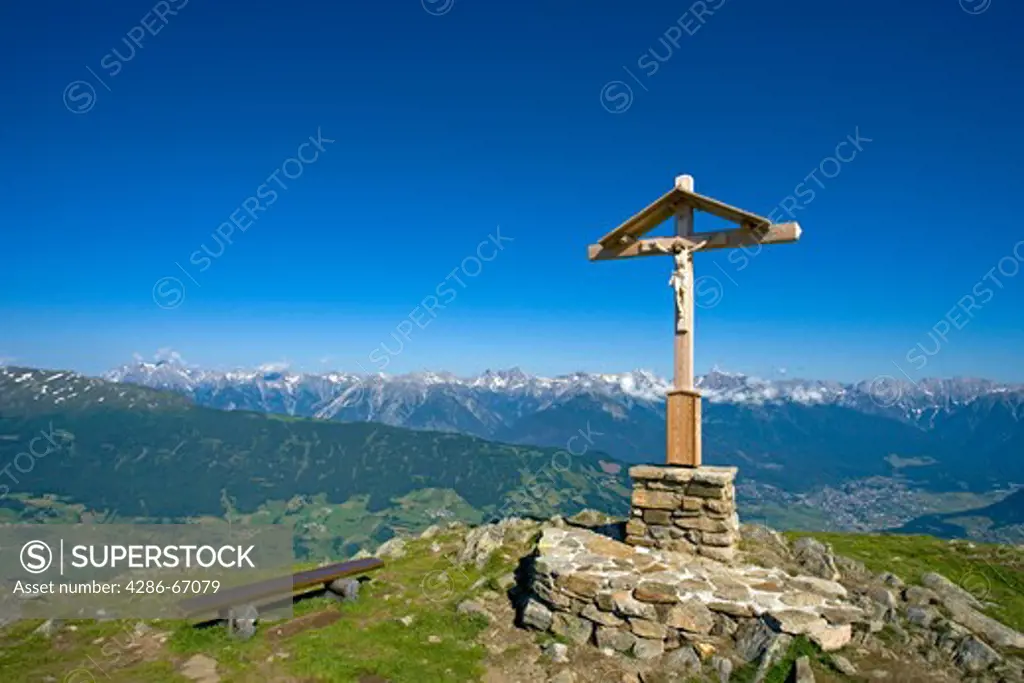 Summit cross on the Sechszeiger near Jerzens, Tyrol, Austria